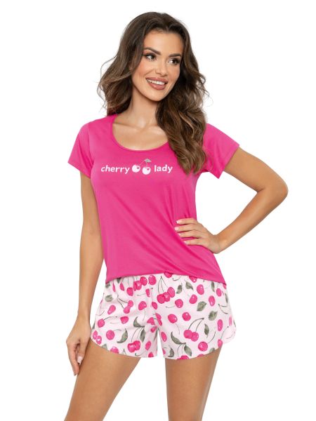 Piżama bawełniana z krótkimi spodenkami - Cherry fuksja - 2