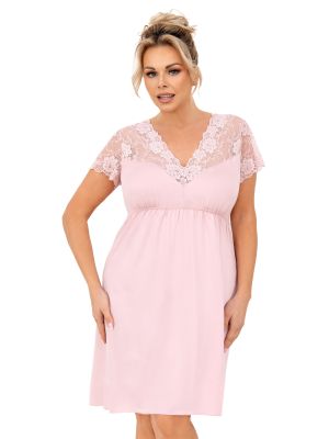 Koszula nocna damska z koronką - Livia plus size pudrowy róż