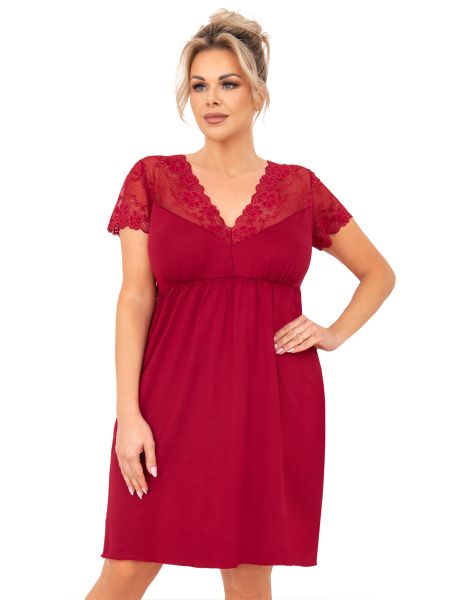 Koszula nocna damska z koronką - Livia plus size bordowa