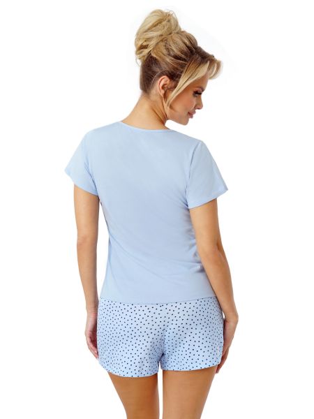 Piżama damska bawełniana błękitna - Star short - 3