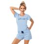 Piżama damska bawełniana błękitna - Star short - 3