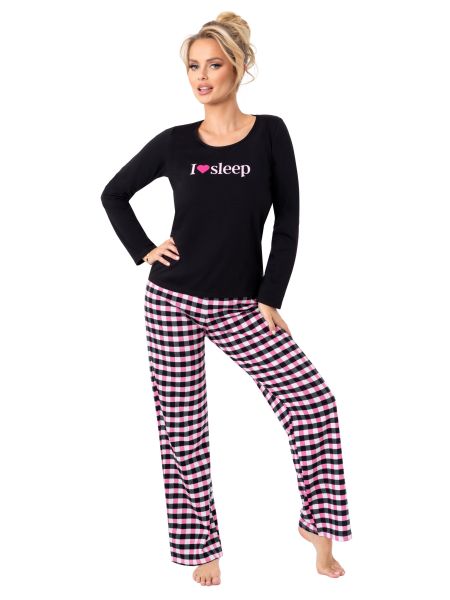 Piżama bawełniana w kratę - Sleep long black