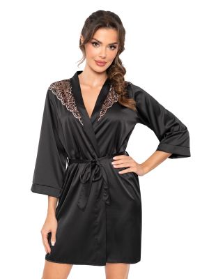 Black satin bathrobe with lace - Sabrina
