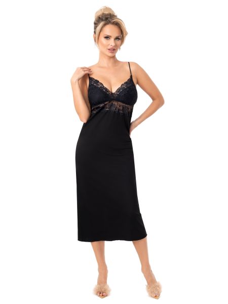 Elegancka, długa koszula nocna - Jasmine long czarna - 2