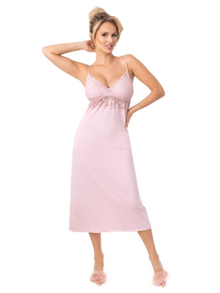 Długa elegancka koszula nocna - Jasmine long różowa - 2