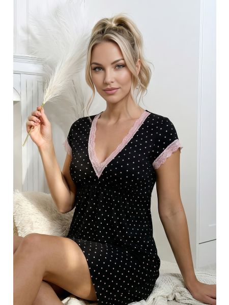 Koszula nocna czarna w kropki - Pati - 3