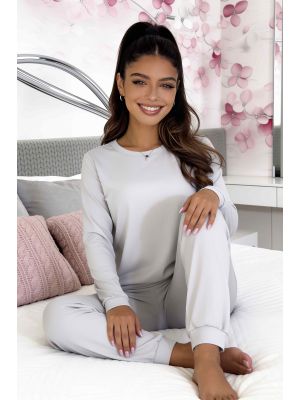 Women1s Gray Long-Sleeve Pajamas - Home Long Gray