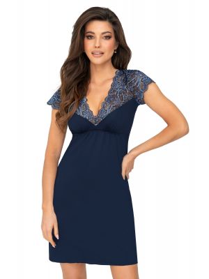 Elegancka koszula nocna z koronką - Melania granatowa