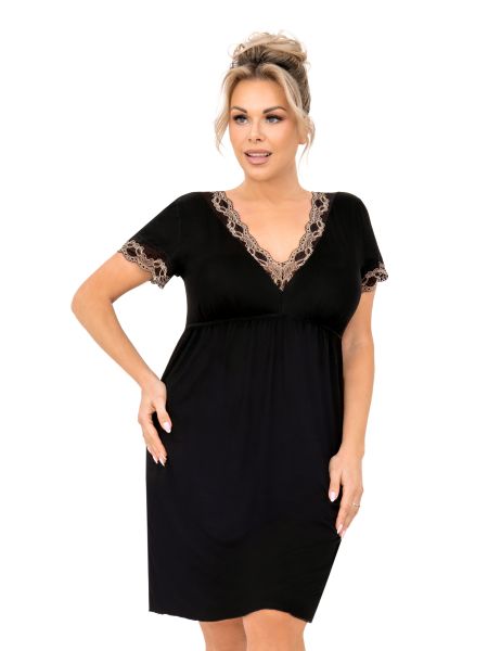 Czarna koszula nocna plus size z koronką - Hana